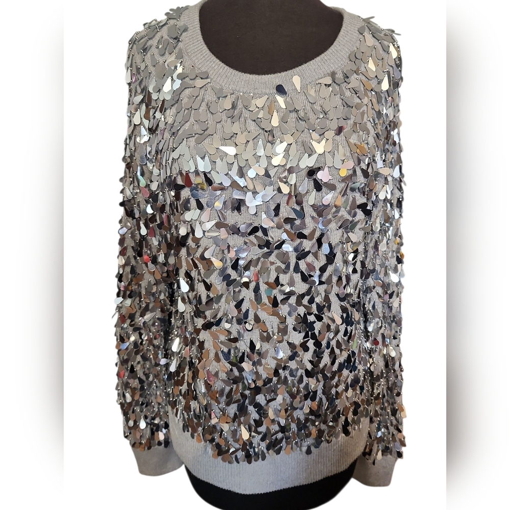 Michael Kors Silver Sequin Embellished Sweater Med